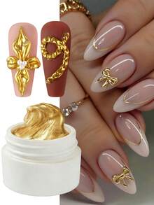 FULL BEAUTY 5克金色3D立体造型雕塑不粘手部延长美甲凝胶金属镜面效果设计春夏花朵造型美甲用品美甲饰品 - 金色 - 查看 10