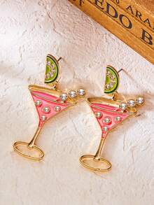 1 Pair Bohemian Style Lime Cocktail Glass Elegant Watermelon Drink Cup Creative Women Fashion Dangle Earrings, Suitable For Spring/Summer Vacation And Daily Wear, Great Gift - Earrings - View 1