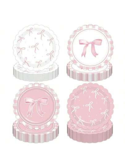 10pcs Pink Bow Party Plates, Bow Birthday Party Supplies, Pink Bow Party Decorations, Suitable For Bachelorette Party, Bridal Shower Party, Cute Plates, Bachelorette Party Decor