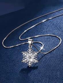 1件S925纯银浪漫雪花吊坠项链，时尚百搭锁骨链，优雅精致项链，女士礼物 - 雪花 - 查看 1