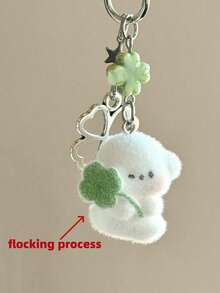 1个男女通用植绒系列钥匙扣，可爱卡通白狗和四叶草吊坠，配饰包包挂饰，旅行必备，卡哇伊钥匙挂绳 - 彩色 - 查看 3