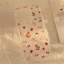 Kavenfort 透明闪光格子木马新年礼物帽木马适用于 17 Pro 手机壳，Apple 16 闪光 15 全包软壳 14，仙女，女孩，创意，节日，几何，韩式，极简，可爱，撞色，小众，可爱宠物，ins风 - 透明細閃 - 查看 4