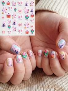 1 Easter Themed Children's Nail Sticker, Cartoon Rabbit Easter Egg Bow 3D Nail Sticker, Girl Easter Party Decoration Nail DIY Toy Baby Holiday Gift Easy To Stick And Tear Easter Children's Fun Nail Decoration Sticker Suitable For Girls Aged 3-12 Years Old Easter Elemental Nail Sticker - Multicolor - View 12