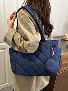 Solid Color Lightweight Student College Style Casual Large Capacity Tote Bag For Outing, Sisters, Best Friends - Blue - View 4
