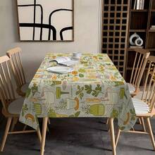 1pc Vintage Kitchenware Print Tablecloth - Rectangular Polyester Machine-Woven, Green With Orange & White Retro Cooking Utensil Design, Perfect For Home Decor, Holiday Parties, TV Stands & Coffee Tables - All-Season Use - 彩色 - 查看 7
