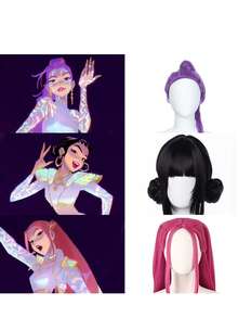 Mattel 现货 Skpop 女巫猎人假发 Mira Lumi 编织假发，Cosplay 假发，适合各种派对、情人节、生日礼物 - 彩色 - 查看 1