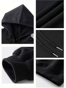 Summer Tops,Black Hoodie,Abstract Pattern Print,Autumn Collection,High Quality Fabric,Loose Design,Leisure,Breathable And Soft. - 黑色 - 查看 3