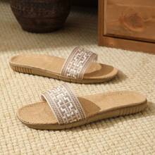 2026新款夏季女式凉鞋，女式凉鞋，木屐，价格更实惠，质量更好，白色方形亚麻家居拖鞋，女士时尚波西米亚风平底凉鞋，舒适透气，休闲百搭。 - 香檳色 - 查看 8