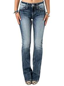 Denim Slim-Fit Stretch Micro-Flared Jeans - Hải quân - Xem 6
