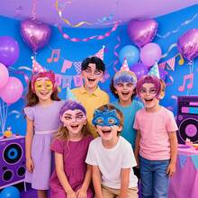 Mattel 12个装女巫猎人主题派对拍照道具纸质面具，KPOP女团服装化妆舞会半脸面具，派对礼品 - 彩色 - 查看 4