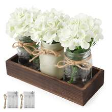 Bohemian Fall Mason Jar Floral Arrangements, Living Room Decorative Vases, Dining Room Ornaments, With String Lights - Centerpieces On A Rustic Wooden Tray, Thanksgiving Artificial Rose Bouquet Table Decoration, Farmhouse-Style Ladies' Gift. - trắng - Xem 8