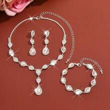 时尚婚礼首饰套装 - 水钻水滴耳环、项链和手链 - 1662796銀色套裝 - 查看 2