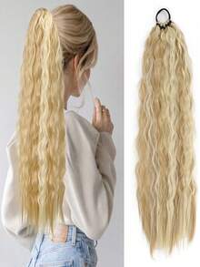 24英寸黑色、棕色和浅棕色多色波浪马尾假发接发，带松紧带，波浪柔和，外观自然，易于佩戴，瞬间增加头发长度和蓬松度，适合女性日常佩戴、节日派对、音乐节和其他场合。 - 彩色 - 查看 17