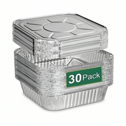 10/20/30pcs 8x8 (20x20) Inch Lightweight Aluminum Foil Pans With Lids, Disposable Rectangular Baking Trays For Cakes, Cooking, Freezing And Food Preparation - Suitable For Gas Stoves - Great For Holidays, Weddings, Parties, Home Events