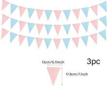 1/3/5个装性别揭晓三角旗横幅，浅蓝色和粉色纸质三角旗，悬挂装饰，适用于婴儿派对（男孩或女孩）性别揭晓派对背景、生日派对、婴儿房装饰 - 彩色 - 查看 12