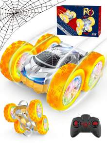 1pc 2.4Ghz Remote Control Stunt Car Toy, Dual-Sided Off-Road 360° Rotating Flip Stunt Car With Cool Graphic And LED Lights, Rechargeable 4WD Remote Control Drifting Spider Car Toy, Suitable For 4-12 Years Old Boys And Girls, Great Gift For Halloween, Christmas, Easter, Thanksgiving, Birthday, New Year (Red/Silver) - Multicolor - View 9