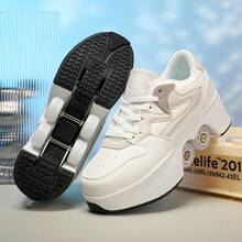 1 đôi giày trượt patin unisex dành cho thanh thiếu niên và học sinh, giày patin 4 bánh có thể thu gọn và phanh, giày patin đa năng, quà tặng giày thể thao. - Màu be - Xem 21