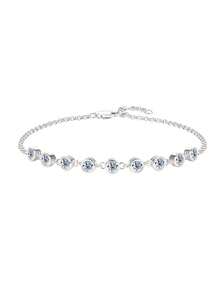 925 Sterling Silver 5A Cubic Zirconia Petite Diamond Bracelet, Elegant & Luxurious, Ideal Gift For Valentine's Day, Mother's Day, Everyday Wear For Women, Comes With Gift Box - Silver - View 5