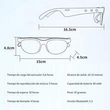 Gafas Inalámbricas, Versátiles Gafas Inteligentes con Controles Táctiles, Micrófono Integrado, Auriculares Inteligentes, Gafas para Conducir, Gafas Todo en Uno,Compatible con sistemas iOS y Android. - Negro - Ver 10