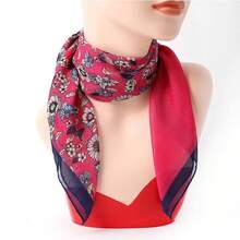 2026hot-Women's Chiffon Printed Small Square Scarf - Lightweight Floral Scarf Spring & Fall, Versatile Fashion Accessory, Boho & French Style Neck Scarf, Hair Bandana, Her, Daily & Travel - 藍色02 - 查看 3