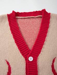 Áo khoác cardigan nam Andreilee Thu/Đông dáng rộng, màu trơn, họa tiết ngọn lửa, kiểu retro đường phố, cài nút, cổ chữ V, cỡ lớn, kiểu dáng thường ngày. - Màu be - Xem 4