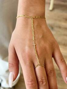 Bracelet à maillons croisés en zircon cubique (1 pièce), accessoire à la mode pour femme, idéal au quotidien, pour un rendez-vous ou une soirée. Un cadeau parfait pour elle. - Or jaune - Voir 1