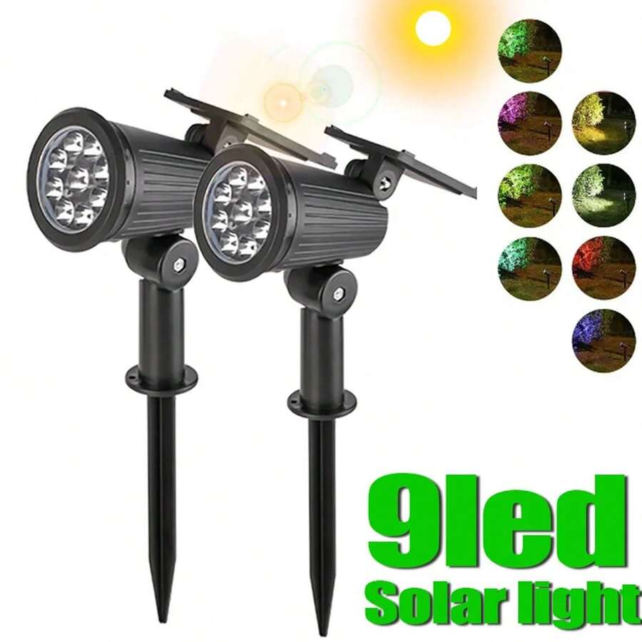1pc 9 LED Solar Spot Light Outdoor Waterproof Spotlights Solar Garden Lights Landscape Lighting Decoration Pathway Lawn Lamp - Black - View 1