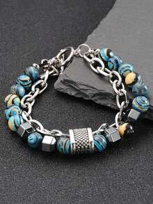 欧美流行情侣孔雀石OT扣双层串珠黑玛瑙手链，工厂直销批发 - 手鍊 - 查看 5