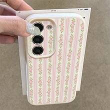 1pc TPU Striped Floral Pattern Phone Case Compatible With Samsung Phones A15/A14/A13/A12/S24/S23/S22/S21/S20/S10/A72/A73/A71/A50/A53/A52/A32/A31/A05S - White - View 1