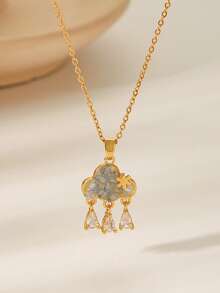 1pc Elegant Moon, Flower, Star, Butterfly, Water Drop, Heart, Rotating Planet Pendant Necklace With Sparkling Cubic Zirconia Delicate Choker, Suitable For Women Party, Valentine's Day Gift - Gold - View 6