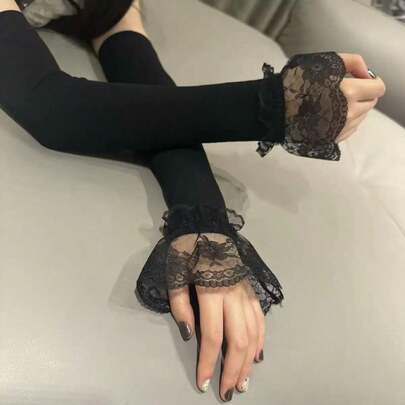 1 Pair Fashionable Summer Women Lace Flared Sleeve Arm Sleeves, Suitable For Outdoor And Daily Wear Summer