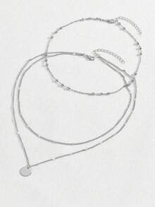 1pc Simple & Fashionable Metal Punk Chain Necklace With Round Pendant And Multiple Layers For Women, Cross-border - Yellow Gold - View 6