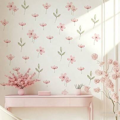 1/3 Sheets Nursery Wall Decals Pink Flower Wall Stickers Removable Self-Adhesive Baby Room Decor For Girls Bedroom, Playroom, Living Room,Peel And Stick Wall Art, Easy To Apply