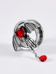 1PCStainless Steel Red Heart Evil Ear Gauges Cz Dangle Bat Screw Ear Plugs Evil Stretcher Piercing For Men Women Gauge 8mm-25mm - Steel - View 13