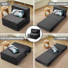 FABATO Sofa Cama Individual 4 en 1 Memory Foam - Sofa para Sala - Incluye Cojín/Almohada de Espuma Viscoelástica - Sofa Comprimido con Tela Suave Desmontable - Sillon Individual Gris Oscuro - Gris oscuro - Ver 4