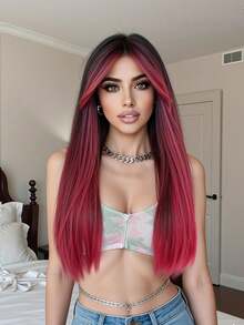 多层女士假发，柔软合成发丝，中长款，适合情人节约会和日常造型 - 漸層紅色 - 查看 13