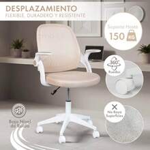 MAGMALIFE Silla de Oficina Natti Ergonómica con Respaldo de Malla Transpirable Altura e Inclinación Ajustables Reposabrazos Abatibles 90° Ruedas 360° Silenciosas y Base Reforzada Soporta 150 kg - Beis - Ver 5
