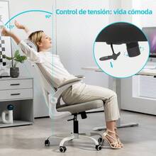 HOMEMAKE FURNITURE Silla Ergonomica Escritorio Ajustable con Reposacabezas y Soporte Lumbar Reposabrazos Abatibles Silla Oficina Ideal para Oficina y Home Office Gris - Gris - Ver 5