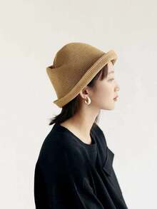 新款草编透气可折叠渔夫帽，百搭时尚女士遮阳帽，防晒渔夫帽，简约休闲旅行帽，春夏款 - 彩色 - 查看 5