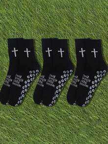 1/2/3 Pairs Cross & Football Pattern Sports Socks, Yoga Socks, Basketball Socks, Cycling Socks, Dot Grip Socks, Trending Unisex Athletic Socks, All Season - Multicolor - View 4