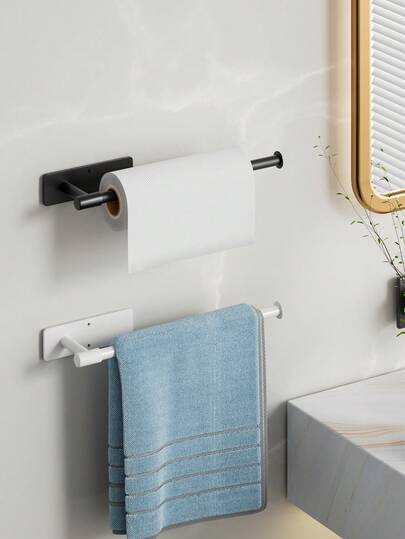1个浴室卫生纸架，无需钻孔，自粘式独立浴室设计，现代简约风格，圆角设计，易于使用