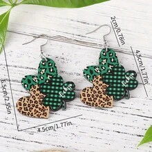 2Pcs St. Patrick's Day Retro Green Shamrock Mini Pendant Earrings, St. Patrick's Day Wooden Double-Sided Earrings Gift For Women Lucky Jewelry - Green - View 10