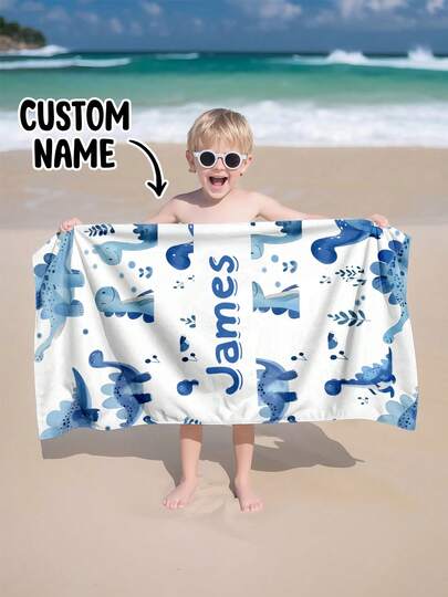 Personalized Children's Beach Towel, Perfect Summer Birthday Gift, Suitable For Various Summer Occasions. Customizable Beach Towel And Accessories, Applicable For Beach, Swimming Pool, Travel, Camping, Yoga And More.