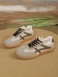 Giày thể thao phối màu - Giày thể thao thường ngày phối màu - Buộc dây, nhẹ, mỏng. Đế mềm - Đi bộ, trượt patin, mặc hàng ngày - Dành cho nữ - Thoải mái, thời trang, đa năng - Bước vào phong cách và sự thoải mái - Màu be - Xem 2