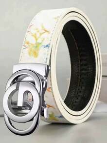 2026 New Graffiti Design Men's Belt, Letter Alloy Automatic Buckle, Suitable For Daily Commute, Holiday Party, Clear Texture, Leather, Couples Belt, Gift Choice - Multicolor - View 15