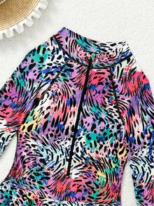 YEMUXLY Áo tắm liền thân tay dài kín đáo, họa tiết hoa toàn thân, khóa kéo phía trước, màu đen, thích hợp cho kỳ nghỉ. - màu đen - Xem 7