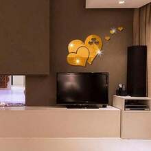 1pcs Heart-Shaped Mirror Wall Stickers, Decorative Background Wall, Acrylic Mirror, 3D Heart-Shaped Home Decoration Back To School Room Decor School Supplies - 愛心金色 - 查看 5