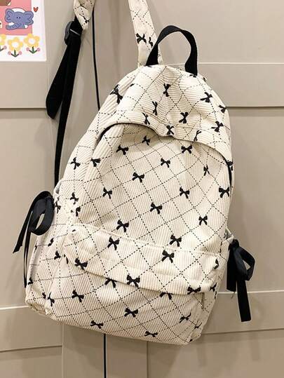 Cute Contrast Color Bow Pleated Personalized Soft Girl Handbag Backpack For Women, Suitable For Outing, Travel, Shopping, Fits Laptop, Textbooks, Clothes, Large Capacity