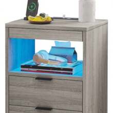 Buró Madera Moderno Con Luz Led Carga Inalámbrica Y Enchufe - Gris - Ver 9