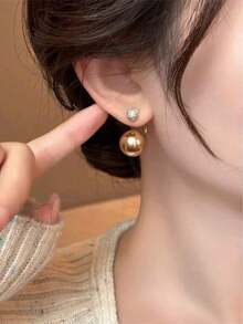 Topshiny 1 Pair Elegant Korean Champagne Pearl & Rhinestone Stud Earrings, Suitable For Daily Outfit And Party Accessories - Nhiều màu - Xem 8